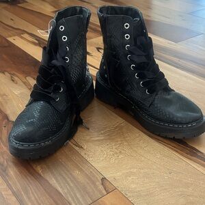 Forever 21 Black Snake-Print Combat Boots